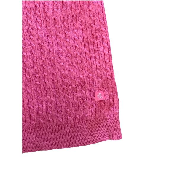 Ralph Lauren Pink V-Neck 3/4 Sleeve Cable Knit Sweater Blouse Size Petite Small - Picture 6 of 6